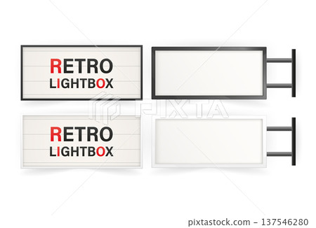 Assortment of vintage lightboxes and empty cinema marquee signs, ideal for promotions, messages, or personalized content 137546280