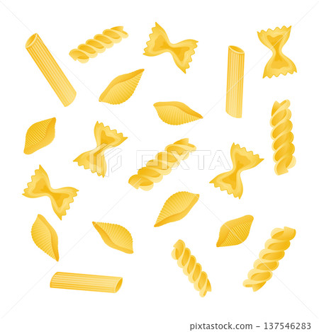 Various traditional pasta shapes floating on a white background, creating an Italian food pattern Various traditional pasta shapes floating on a white background, creating an Italian food pattern 137546283