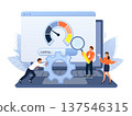 Team of business workers collaborating on a laptop, analyzing and optimizing website speed, SEO, and online loading performance 137546315