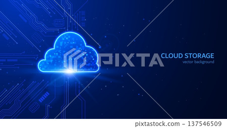 Cloud storage with circuit board, cloud computing server and database storage, internet and cyberspace vector background 137546509