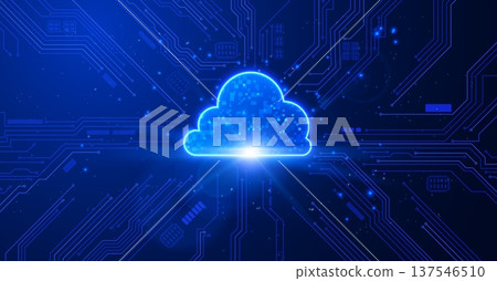 Cloud storage with circuit board, computing connection and database processor, internet and cyberspace vector background 137546510