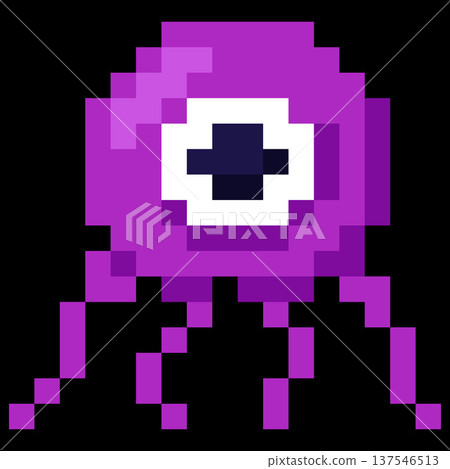 Alien character purple octopus with one eye vector pixel art, space monster, mutant astronaut, 8 bit video game UFO Alien character purple octopus with one eye vector pixel art, space monster, mutant astronaut, 8 bit video game UFO 137546513