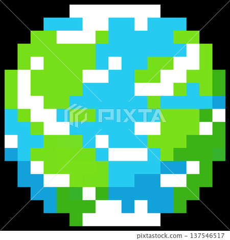 Earth planet vector pixel art, cartoon cosmic space planet with squared contour, retro 8 bit video game universe element Earth planet vector pixel art, cartoon cosmic space planet with squared contour, retro 8 bit video game universe element 137546517