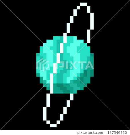 Uranus planet vector pixel art, cartoon cosmic space planet with ring squared contour, retro 8 bit video game universe Uranus planet vector pixel art, cartoon cosmic space planet with ring squared contour, retro 8 bit video game universe 137546520