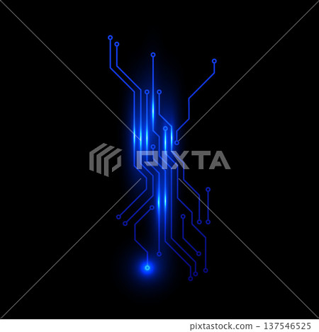 Abstract blue glowing circuit lines and nodes, vector circuit board component, computer processor CPU digital technology 137546525