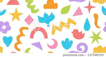 A seamless pattern with geometric shapes in various colors, hand-drawn in pencil or chalk. A seamless pattern with geometric shapes in various colors, hand-drawn in pencil or chalk. 137546559
