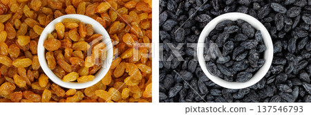 Yellow Raisins in ceramic bowl as a background. Top view. Flat lay Yellow Raisins in ceramic bowl as a background. Top view. Flat lay 137546793