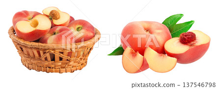 chinese flat donut peaches in a wicker basket isolated on white background chinese flat donut peaches in a wicker basket isolated on white background 137546798