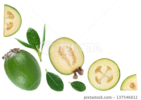 Feijoa fruit isolated on white background. Top view with copy space for your text. Flat lay Feijoa fruit isolated on white background. Top view with copy space for your text. Flat lay 137546812