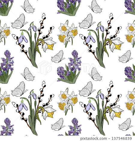 Seamless pattern bouquet with butterflies Seamless pattern bouquet with butterflies 137546839