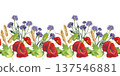 Watercolor set of clipart poppies leaves 137546881