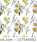 Spring flowers collection of seamless pattern drawing 137546882