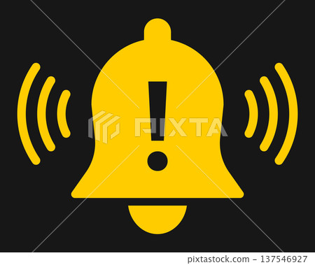 Warning notification bell icon with exclamation mark and ringing waves alert alarm symbol emergency message reminder attention signal for mobile app interface web design 137546927