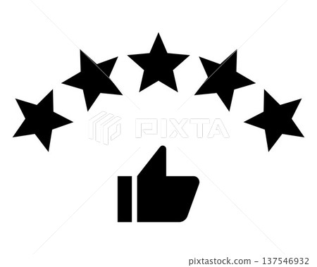 Five star rating with thumbs up icon customer satisfaction feedback concept quality evaluation review score approval symbol reputation service assessment simple Five star rating with thumbs up icon customer satisfaction feedback concept quality evaluation review score approval symbol reputation service assessment simple 137546932