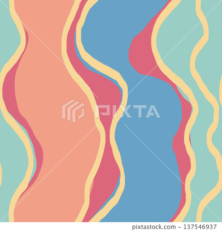 Abstract seamless pattern with vertical pink, red, blue and yellow stripes. Hand painted illustration for design, print, fabric or background. 137546937