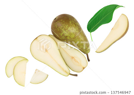 Green conference pear isolated on white background with full depth of field, Top view. Flat lay 137546947