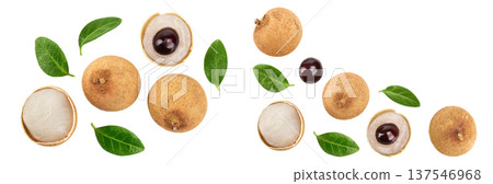 Fresh longan fruit isolated on white background. Top view. Flat lay Fresh longan fruit isolated on white background. Top view. Flat lay 137546968