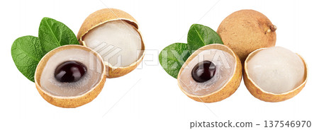 Fresh longan fruit with leaves isolated on white background 137546970