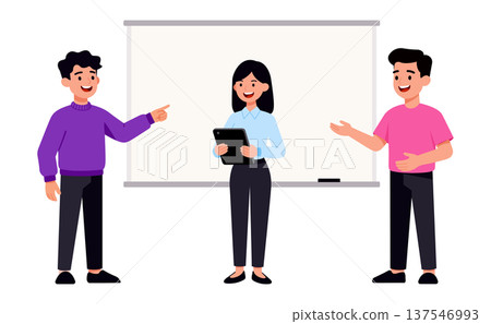 Business team meeting with blank whiteboard 137546993