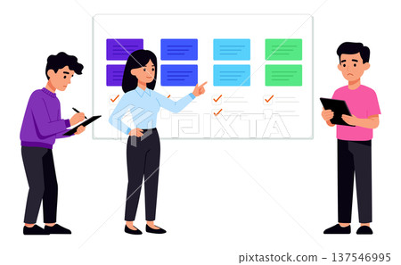 Business team planning project kanban vector Business team planning project kanban vector 137546995