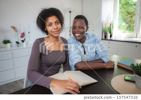 Two Young Black Women Studying Together at Home Two Young Black Women Studying Together at Home 137547310