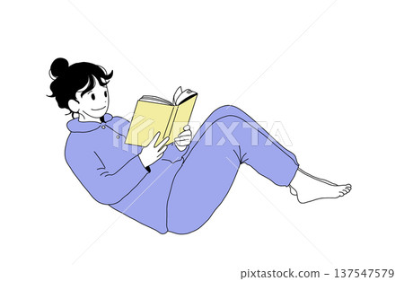 一位身穿睡衣的女士放鬆休息的插圖。居家時光,酣然入睡。手繪向量素材。 一位身穿睡衣的女士放鬆休息的插圖。居家時光,酣然入睡。手繪向量素材。 137547579