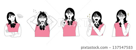 Illustration set of various facial expressions and gestures of high school girls - Emotions, anger, sadness, happiness and reactions - Hand-drawn material Illustration set of various facial expressions and gestures of high school girls - Emotions, anger, sadness, happiness and reactions - Hand-drawn material 137547583