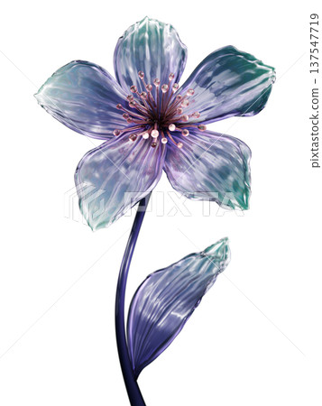 Translucent Purple Glass Flower With Stem and Leaf, Decorative Botanical Art Ornament Translucent Purple Glass Flower With Stem and Leaf, Decorative Botanical Art Ornament 137547719