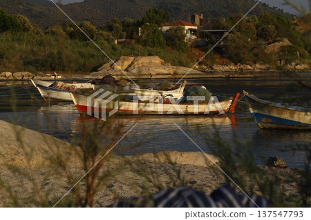 fishing boats on the lake. fishing boats on the lake. 137547793