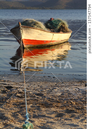 fishing boats on the lake. fishing boats on the lake. 137547794