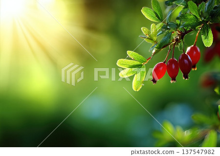 Close up View of Ripe Foxberries Surrounded by Green Leaves in a Garden Setting Close up View of Ripe Foxberries Surrounded by Green Leaves in a Garden Setting 137547982