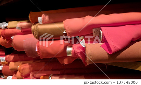 Vibrant textiles and fabric selection in retail environment for sewing and crafting 137548006