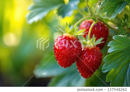Wild Strawberries Grow Close to the Ground in the Garden During Warm Sunny Weather Wild Strawberries Grow Close to the Ground in the Garden During Warm Sunny Weather 137548262