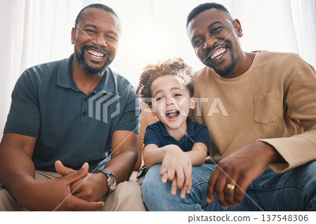 Happy, black family and portrait with child, grandfather and dad in home, living room and happiness on sofa with love. Grandparent, father or boy smile together on couch in apartment lounge or house Happy, black family and portrait with child, grandfather and dad in home, living room and happiness on sofa with love. Grandparent, father or boy smile together on couch in apartment lounge or house 137548306
