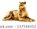 Gold panther figurine in resting pose, 3d rendering 137548352