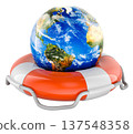 Planet Earth inside lifebuoy as global rescue symbol, 3d rendering 137548358