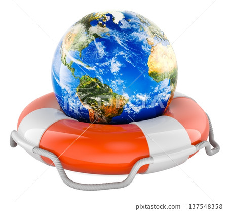 Planet Earth inside lifebuoy as global rescue symbol, 3d rendering Planet Earth inside lifebuoy as global rescue symbol, 3d rendering 137548358