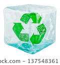 Recycle symbol frozen inside ice cube. 3D rendering 137548361