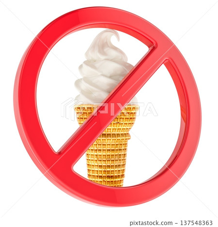 Soft serve ice cream cone with prohibition sign, 3d rendering Soft serve ice cream cone with prohibition sign, 3d rendering 137548363