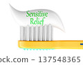 Toothbrush with Sensitive Relief toothpaste, 3d rendering 137548365