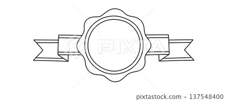 Scalloped Award Seal With Ribbon Banner Outline Illustration 137548400
