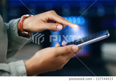 Person, hands and phone in digital research, trading or stock market for online finance at office. Closeup of broker or trader in marketing, cryptocurrency or financial investing on mobile smartphone Person, hands and phone in digital research, trading or stock market for online finance at office. Closeup of broker or trader in marketing, cryptocurrency or financial investing on mobile smartphone 137548415
