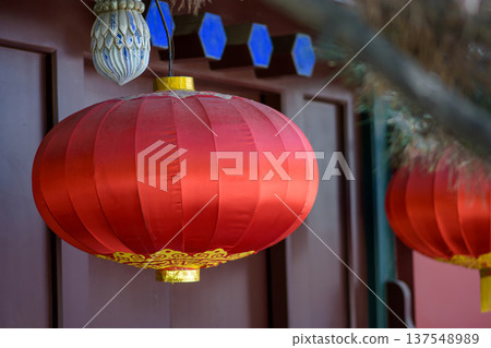 Red Chinese Lantern Hanging Outdoors Red Chinese Lantern Hanging Outdoors 137548989