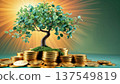 Money Tree Growing From Gold Coins. AI Generated 137549819