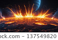 Epic Alien Planet Surface Volcanic Eruption. AI Generated 137549820