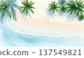 Aerial View Tropical Beach Palm Trees. AI Generated 137549821