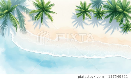 Aerial View Tropical Beach Palm Trees. AI Generated 137549821