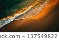 Golden Sunset Waves On Dark Sand. AI Generated 137549822