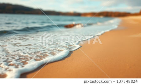 Soft Waves On Sandy Beach Bokeh. AI Generated 137549824