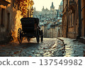 Carriage on a deserted morning street in an old city with antique charm 137549982
